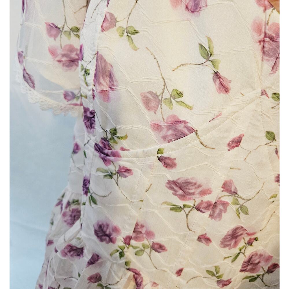 Ivy City Co Annabella Dress Purple Roses Chiffon Ribbons Tulle XL Spring Easter - Picture 5 of 9